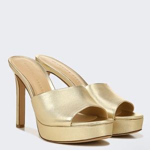 Veronica Beard Gold Heeled Mules